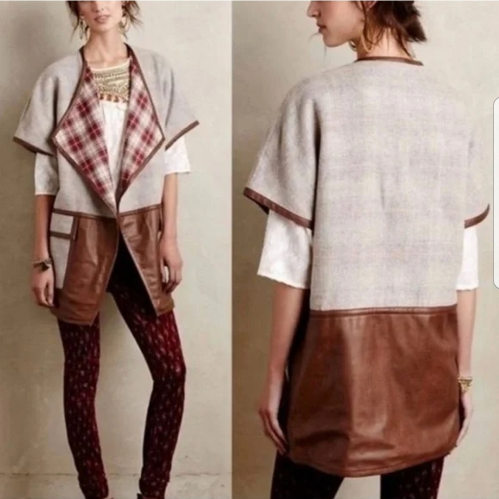 Elevenses by anthropologie Paisaje Beige Wool Poncho size XS/S.